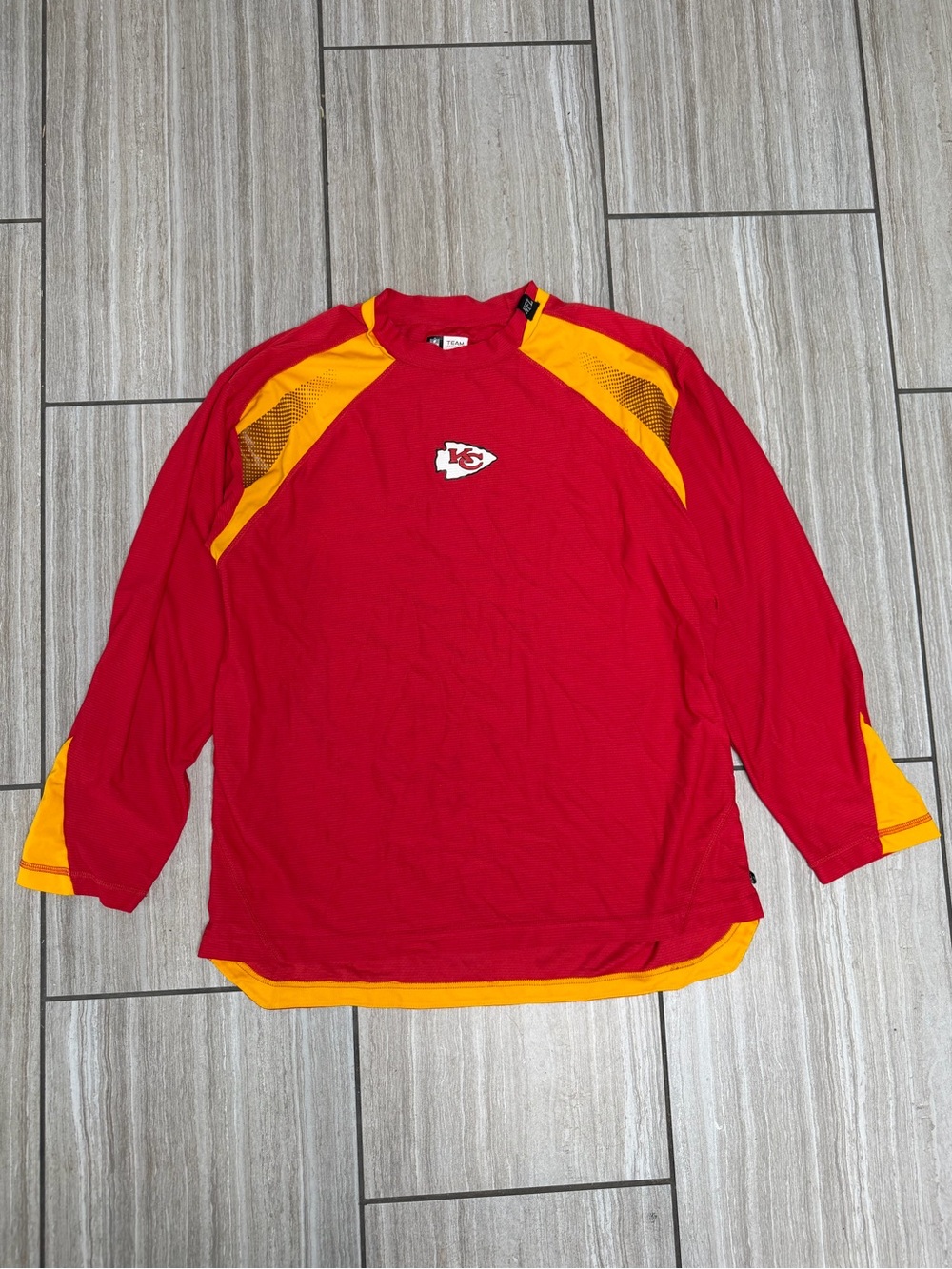 NFL Long-Sleeve Kansas City Chiefs Jersey Style Tee Red with Yellow Accents